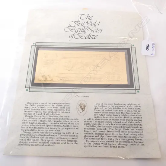 FIRST GOLD BANK NOTE OF BELIZE 