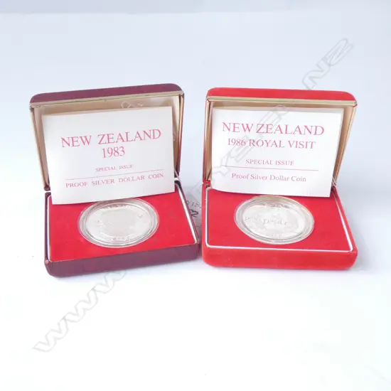 PR NZ PROOF SILVER $1 COINS; 1986 ROYAL VISIT & CHARES & DI. 