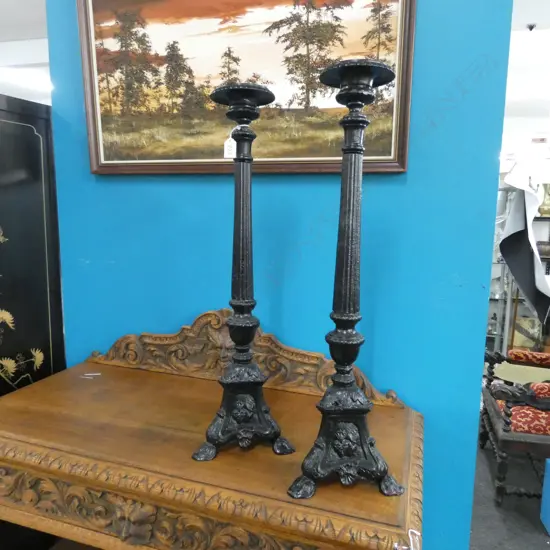 PR ANTIQUE CAST IRON CANDLEHOLDERS H. 695MM