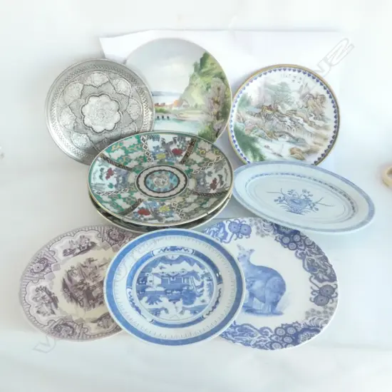 STACK PLATES; PORCELAIN, METAL, ENAMEL. LARGEST DIA 305MM