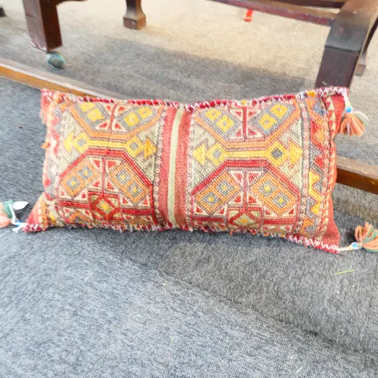 VINTAGE KELIM CUSHION TASSLE & BEAD FRINGE.