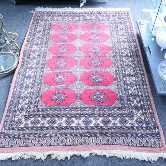 HAND KNOTTED WOOL PILE WORN RUG