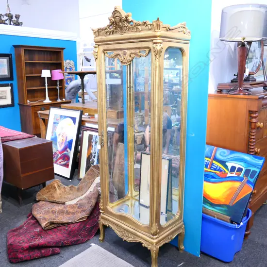 TALL GILT WOOD DISPLAY CABINET H 2030 MM