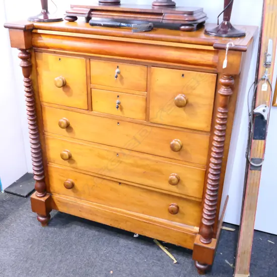 COLONIAL KAURI SCOTCH CHEST FULL BOBBIN TURNED PILLARS