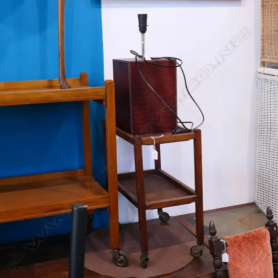 LAMP BASE & VINTAGE TEA TROLLEY. 
