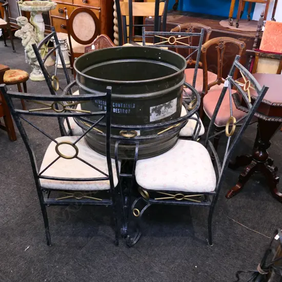 5 PCE METAL TABLE & CHAIRS NO GLASS TOP