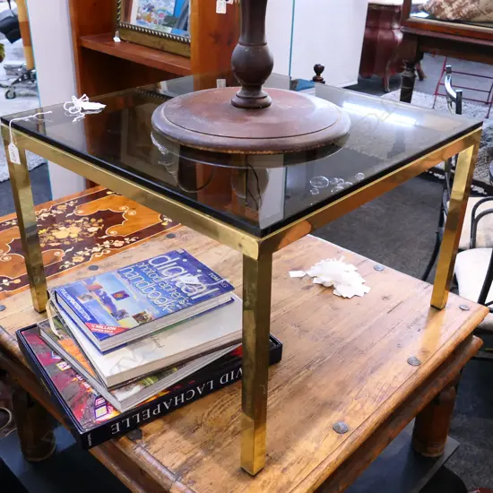 SQUARE BRASS & GLASS COFFEE TABLE H. 400MM 600MM SQ