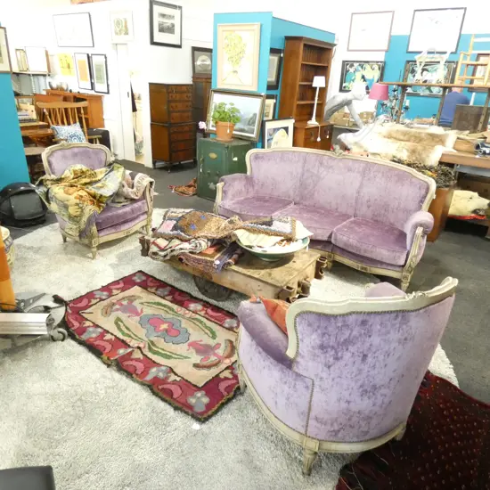 3 PCE FRENCH STYLE LAVENDER VELVET SUITE