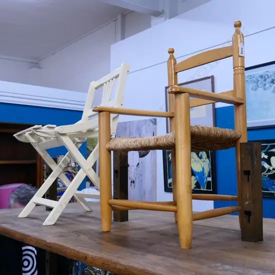 2 CHILDS CHAIRS; WOVEN SEAT & FOLDING H. 565MM