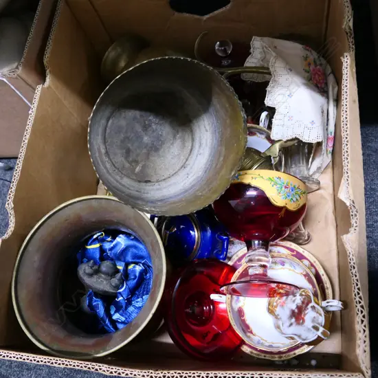 LOT ASST CRYSTAL/BRASS/RUBY GLASS ETC