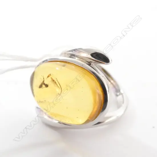SILVER AMBER INSECT RING