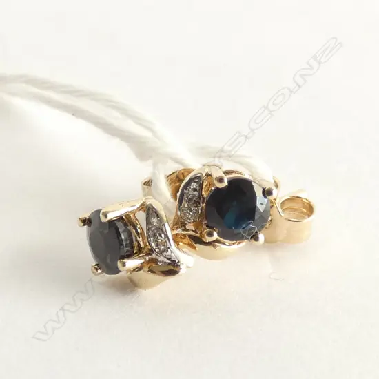 9ct PR SAPPHIRE & 2 DIAMOND EARRINGS