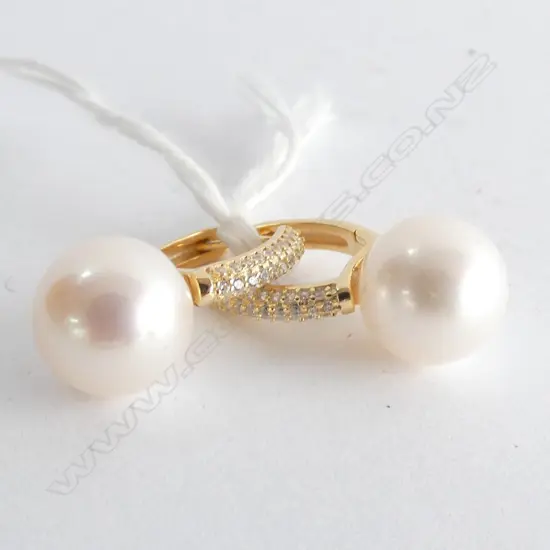 PR SILVER GILT & CULTURED PEARL EARRINGS