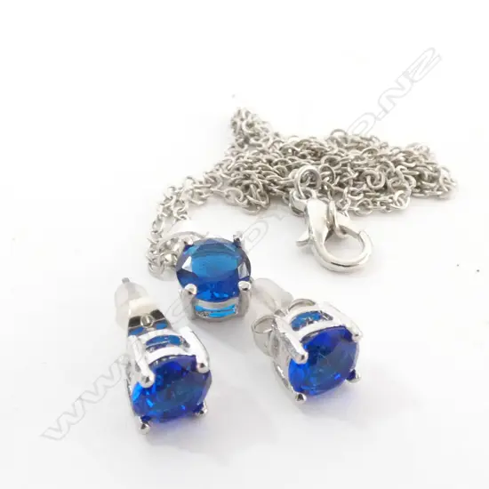 COSTUME BLUE GLASS NECKLACE & EARRINGS