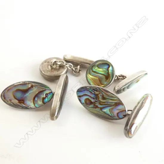 2 PAIR PAUA/SILVER CUFFLINKS