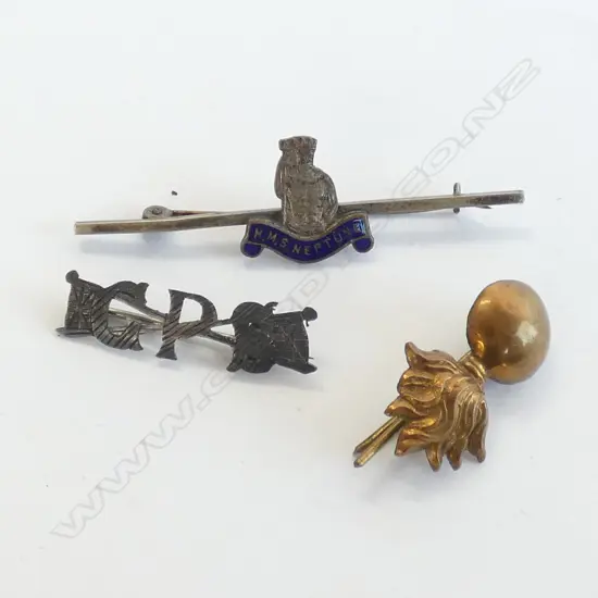 THREE WW2 PINS HMS NEPTUNE, G.P.S. & GRENADIERS 