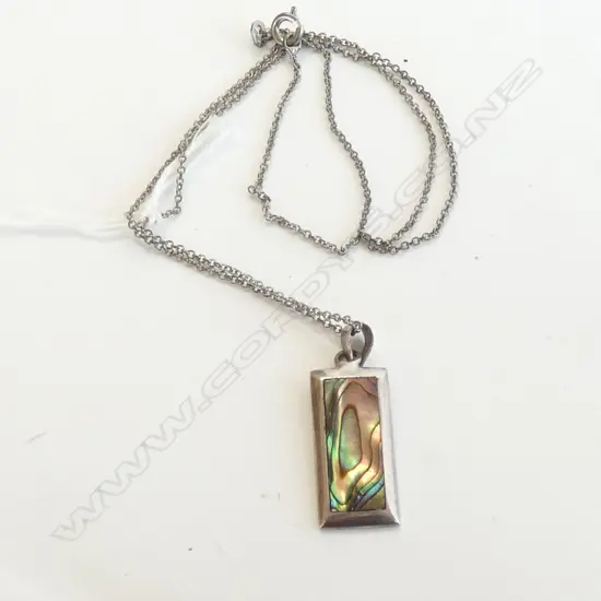 STG. PENDANT WITH PAUA INLAY ON STG. SIL CHAIN