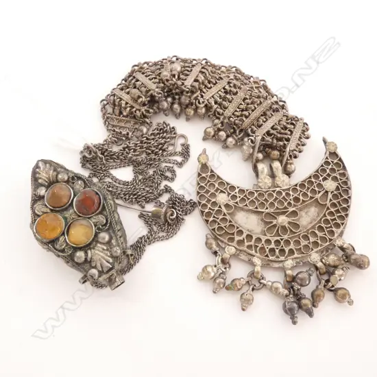 PAIR CHUNKY SILVER TONE NECKLACES - INCL. SCENT BOTTLE NECKLACE 