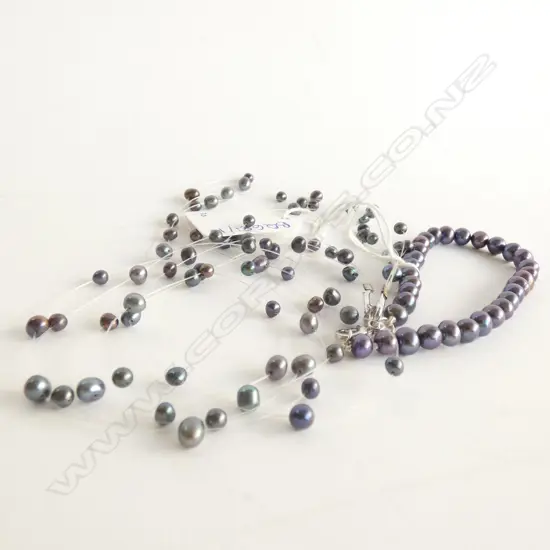 FRESH WATER WATER BLACK PEARL NECKLACE & BRACELET SET