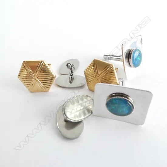 THREE PRS CUFFLINKS, ONE WITH OPAL DOUBLETS
