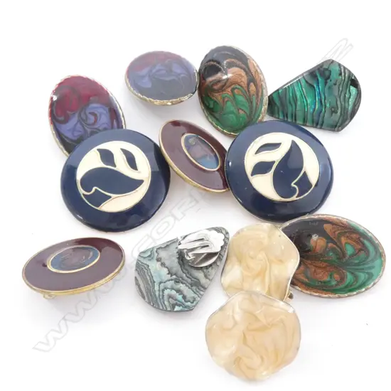 5 PAIR ENAMEL & 1 PAUA SHELL CLIP ON EARRINGS