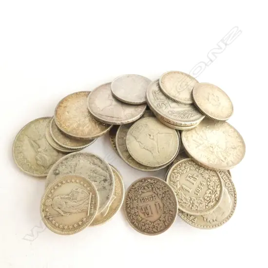 BAG 24 OLD WORLD SILVER COINS. EARLIEST 1897, STH AFRICA