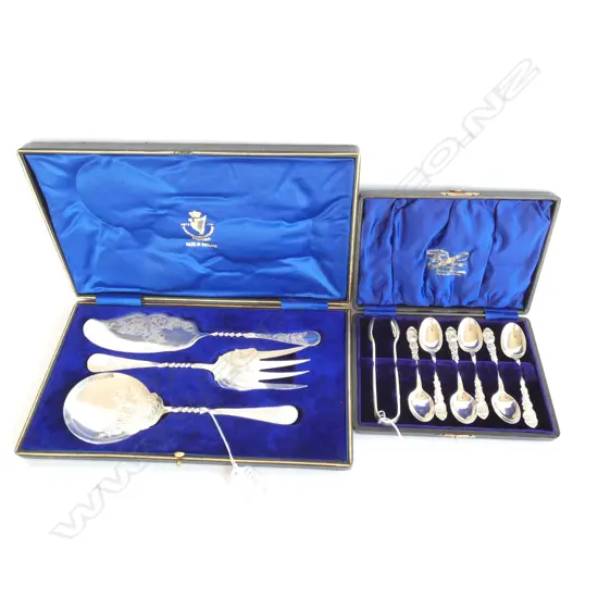 TWO VINTAGE EPNS SALAD SERVERS & TEASPOONS  BOXED SETS