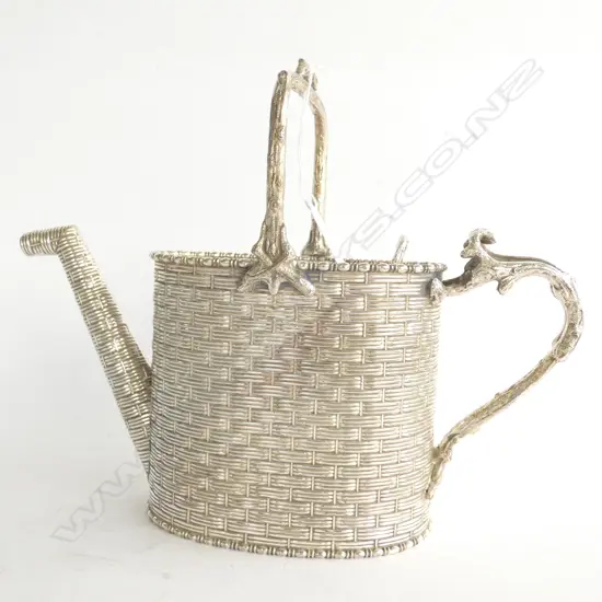 c1900 SILVER PLATE WOVEN TEAPOT WATERING CAN