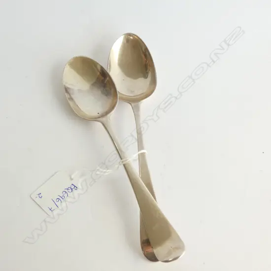 2 ANTIQUE STG SILVER TABLE SPOONS 109 GRAMS