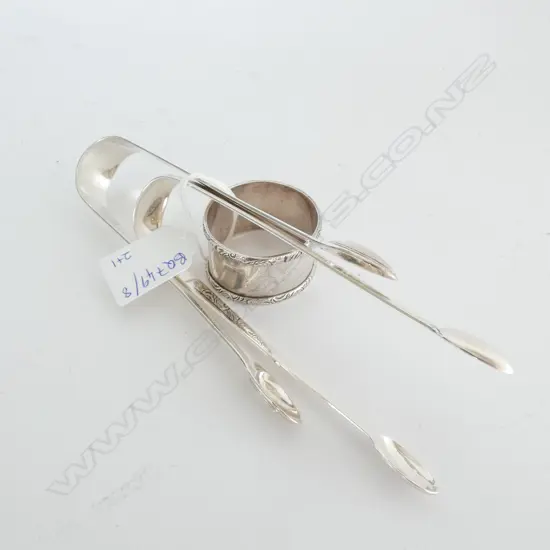 2 STG SILVER TONGS + NAPKIN RING 100 GRAMS