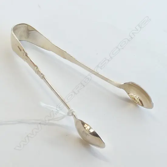 SIL. PLATED SUGAR TONGS WITH RELIGIOUS ICON