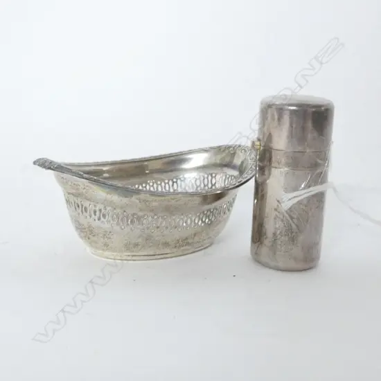 2 SILVER ITEMS DISH & BOTTLE 