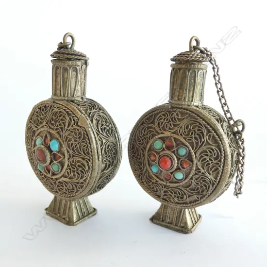TWO VERY LOW GRADE SILVER SNUFF BOTTLES