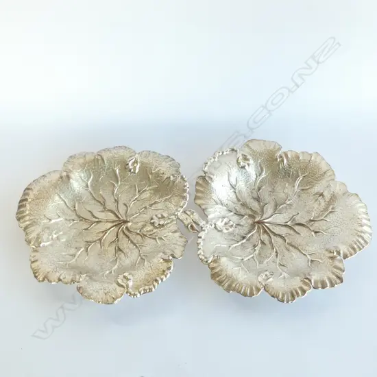 PAIR SILVER ON COPPER LEAF PLATES