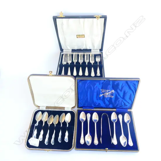 2 BOXED EPNS SPOON SETS & ONE DESERT FORK SET