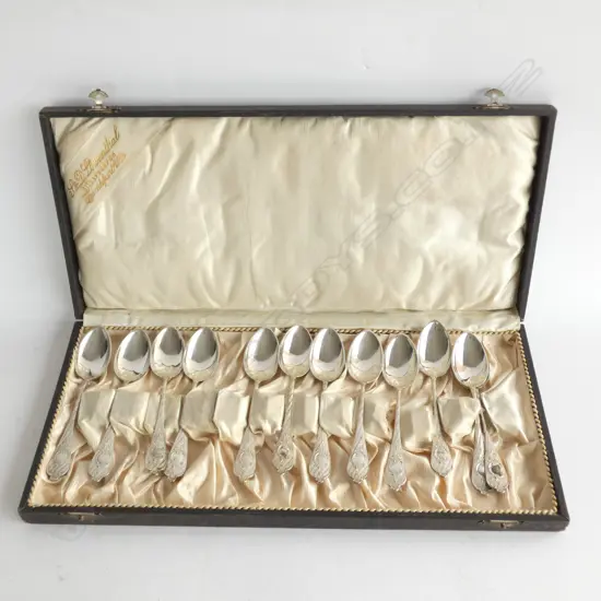 SILVER  stamped 800 CASED SET OF 12 TEASPOONS