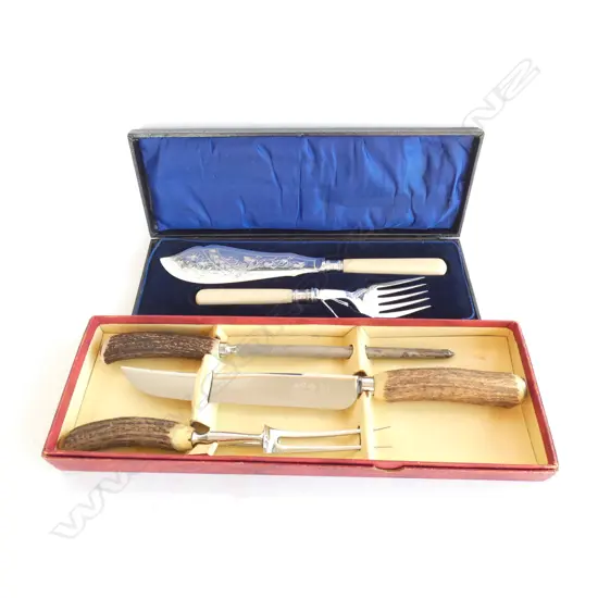 TWO VINTAGE EPNS BOXED SETS, CARVING  & FISH SERVERS
