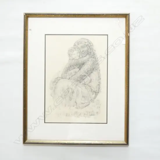 PENCIL DRAWING OF A MOTHER AND CHILD SIGNED R. DUHOVIC H.725mm