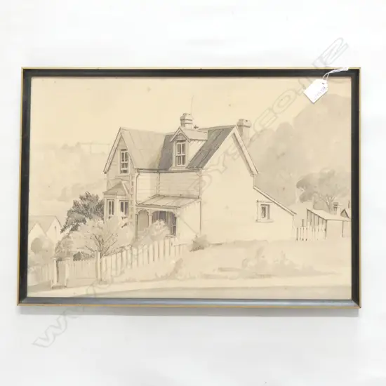 PEGGY SPICER COLONIAL COTTAGE PEN & INK 335 X 485MM