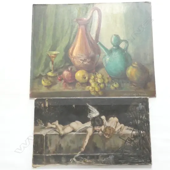 GLADYS CURTIS SIMPSON STILL LIFE OIL ON BOARD 500 X 610MM + ANGELS OIL