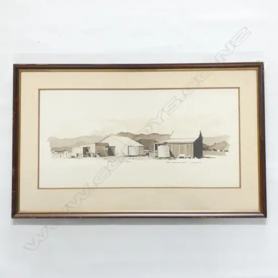 D. WALLS 'FARM BUILDINGS, THAMES' W/C '79 260 X 520MM