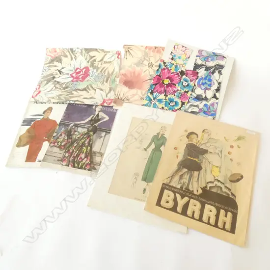 W/C TEXTILE DESIGNS, 2 FRENCH FASHION MAGAZINES ETC