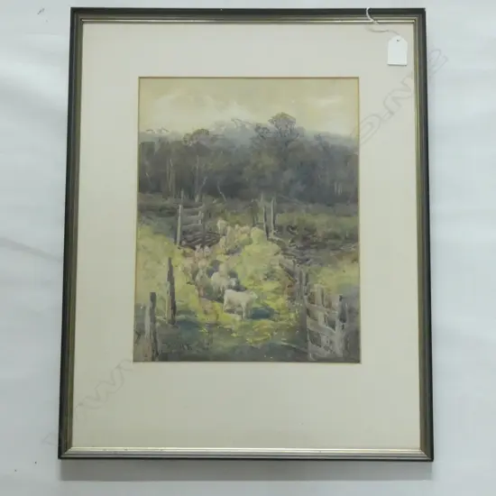 [19744] GEORGE HERBERT ELLIOT 'SHEEP IN LANDSCAPE,' WATERCOLOUR H350 W265