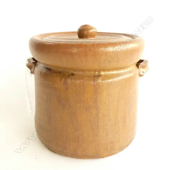 ORIENTAL LIDDED POTTERY CONTAINER - INCISED SIGNATURE TO BASE  H. 155MM 