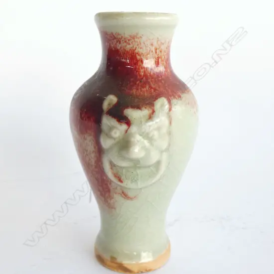 CHINESE FLAMBE VASE WITH LION HEAD DECORATION H.130mm