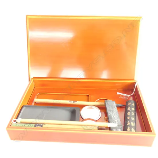 JAPANESE BOXED CALLIGRAPHY SET BRUSHES STONE ETC.L.270mm