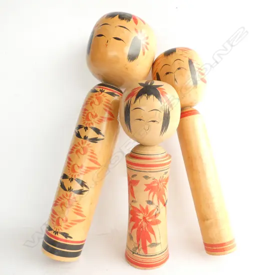 3 VINTAGE JAPANESE KOKESHI DOLLS TALLEST 355mm