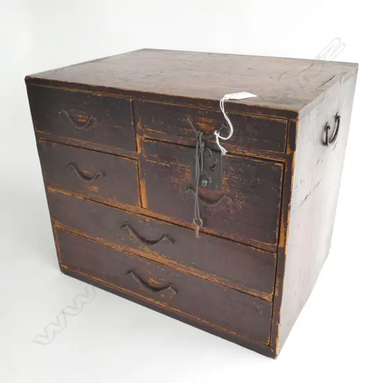 19THC JAPANESE SMALL TANSU CHEST W KEY...