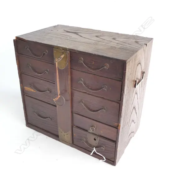 SM WOODEN 9-DRAWER ORIENTAL SEWING BOX W. KEY  325 X 200 X 300MM