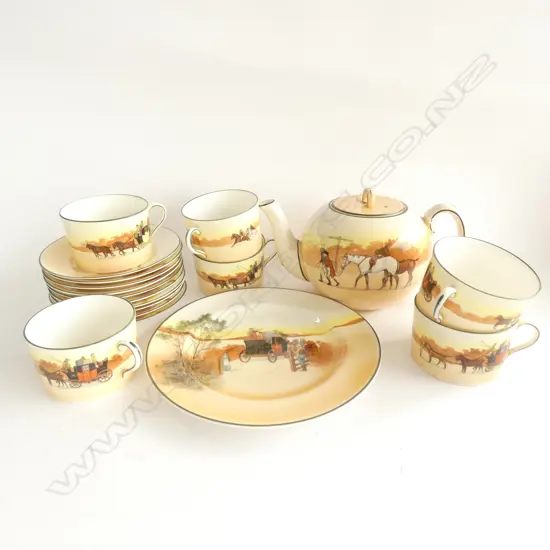 ROYAL DOULTON COACHING SCNES PART TEA SET 18PC
